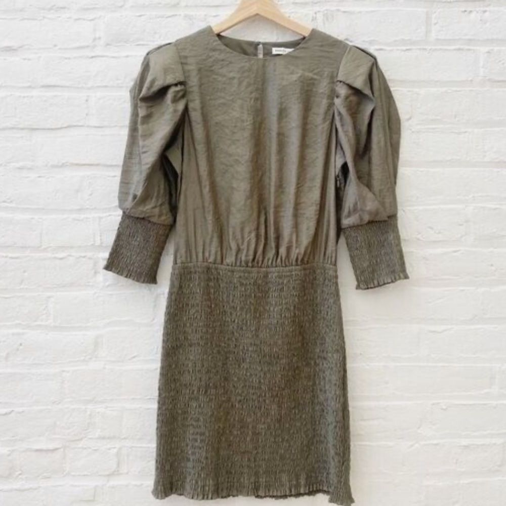 Rebecca Minkoff Geneva Smocked
Puff Sleeve Dress in Army Green large midi - Picture 12 of 16